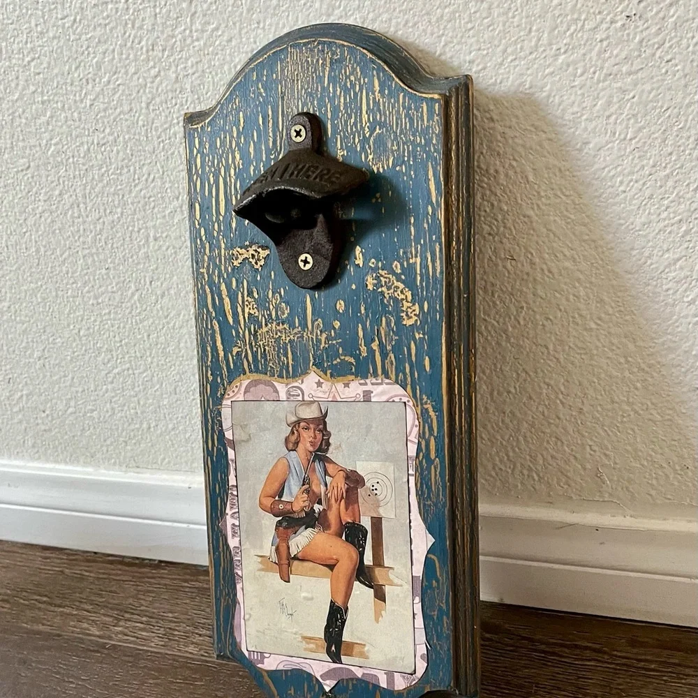 Vintage Blue Wall Mounted Bottle Opener